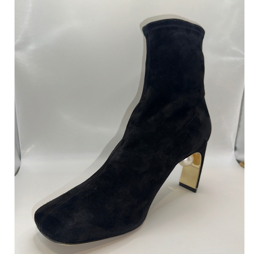 Nicholas Kirkwood NIB Maeva Pearl Black Suede Square Toe Sock Ankle Boot Size 41 - Picture 4 of 14